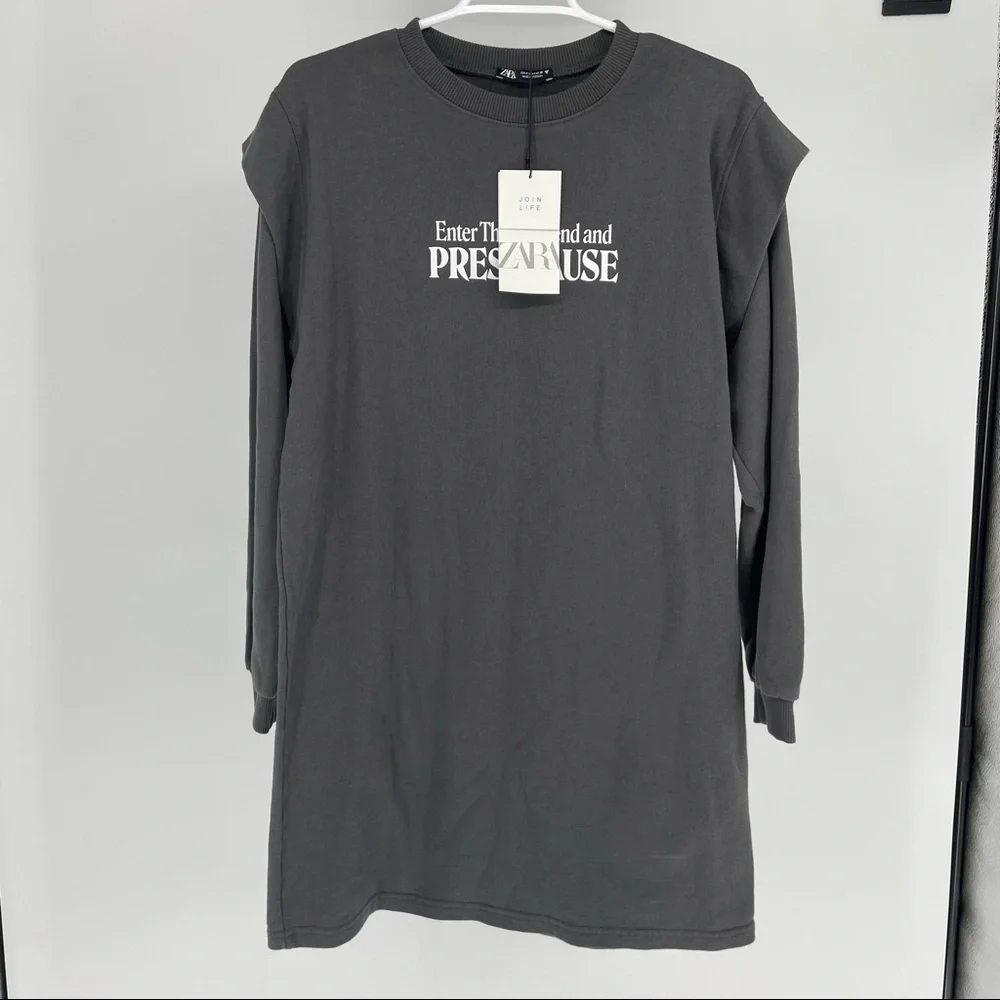 ZARA NWT WOMEN’S ENTER THE WEEKEND AND PRESS PAUSE DRESS SMALL GRAY - Picture 2 of 11